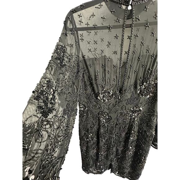 Vintage Black Tie Oleg Cassini black beaded classic timeless cocktail dress sz 8 - Picture 7 of 16